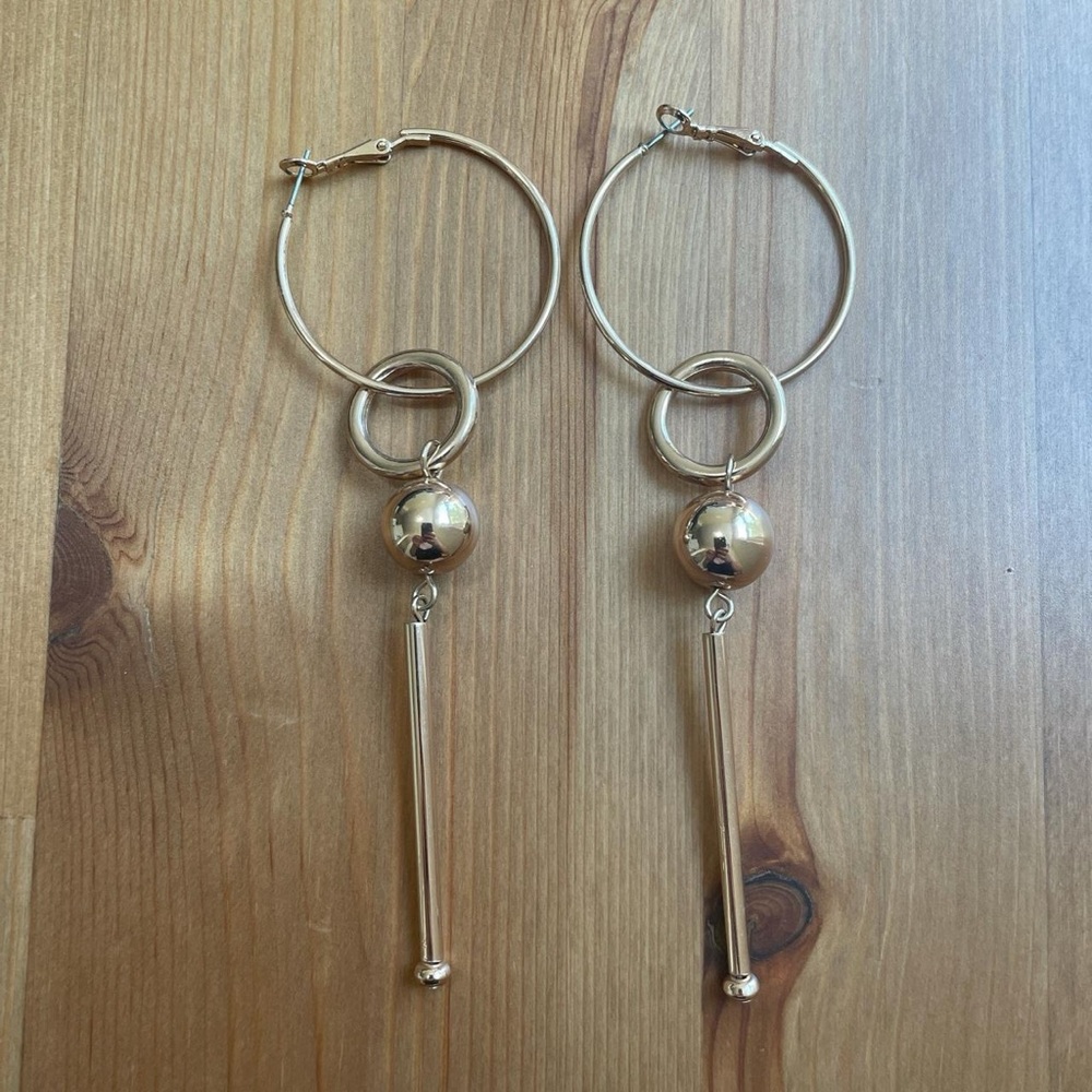 Gold Hoop Earrings with Dangling Elements